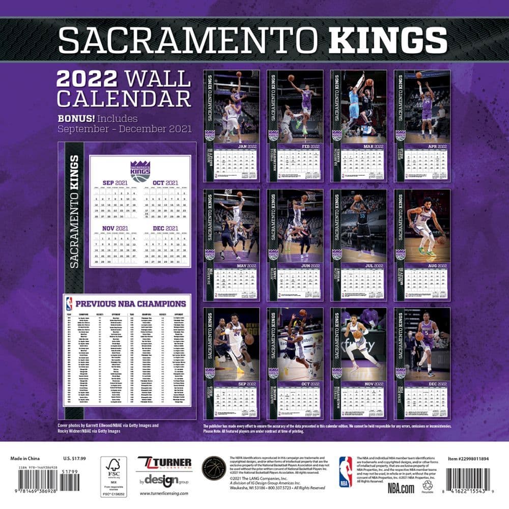 Nba Sacramento Kings 2022 Wall Calendar - Calendars.com