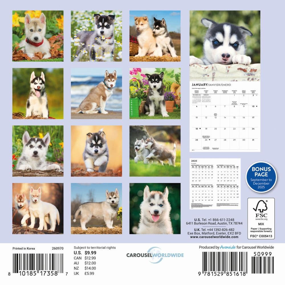Siberian Husky Puppies 2026 Mini Wall Calendar First Alternate Image