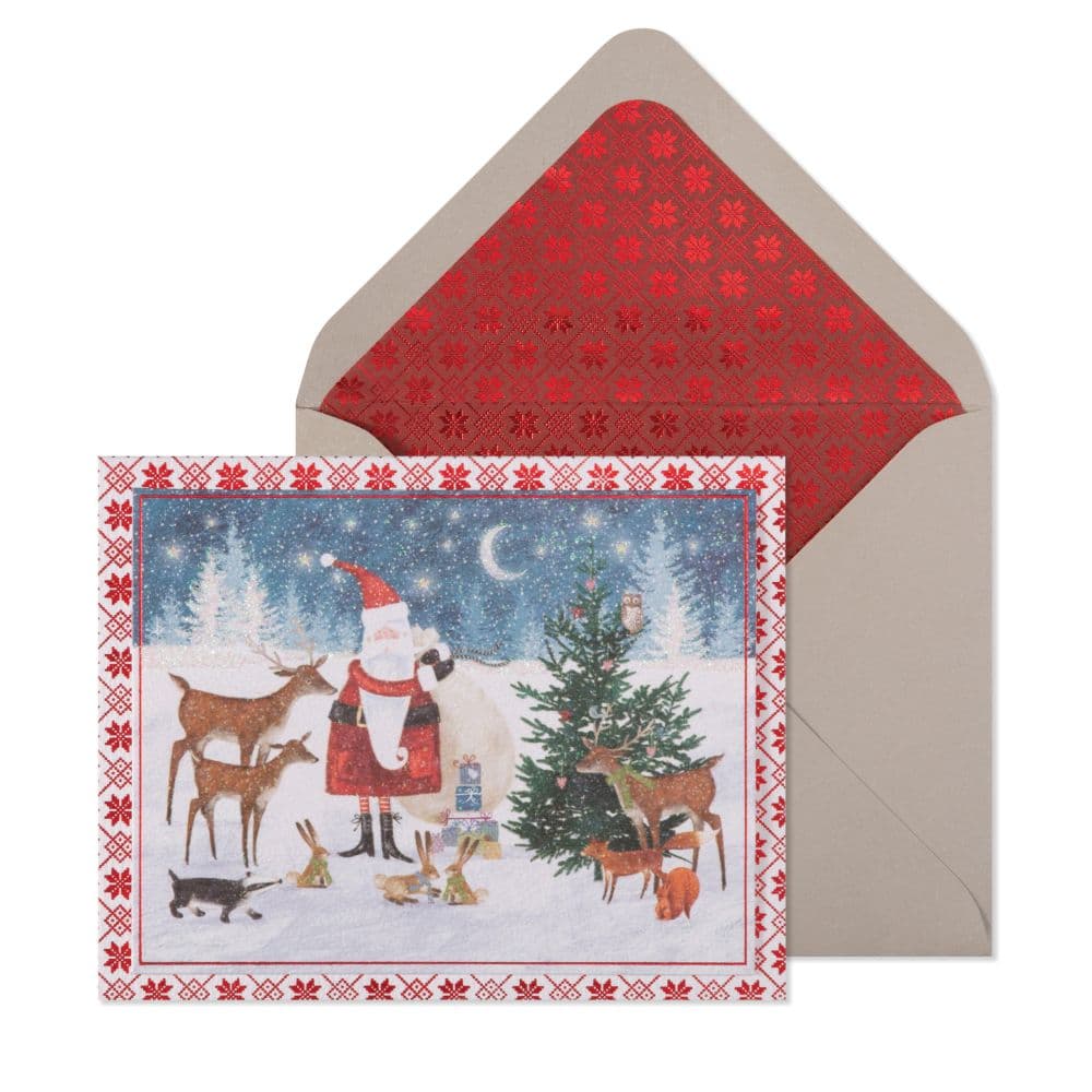 Santa and Woodland Animals 10 Count Boxed Christmas Cards Main Product Image width="1000" height="1000"