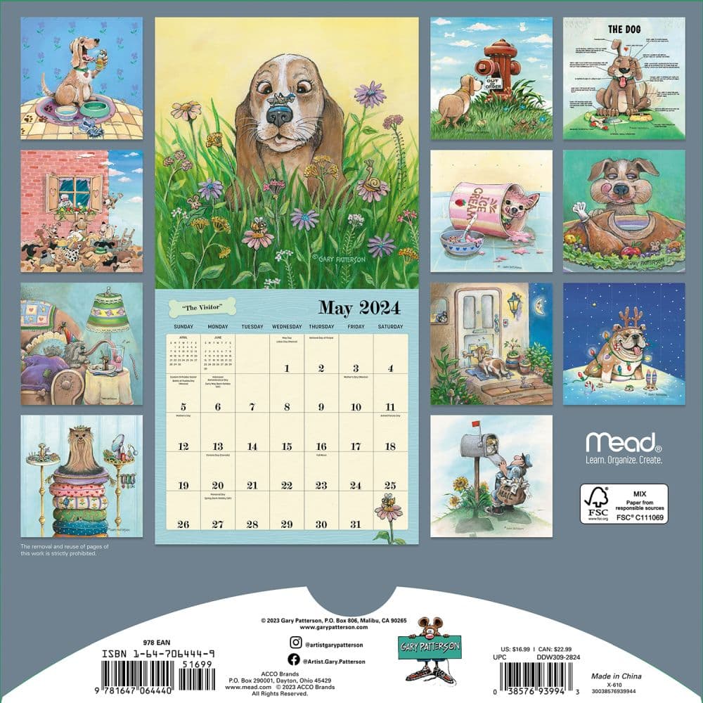 Dogs Pattersons 2024 Wall Calendar back
