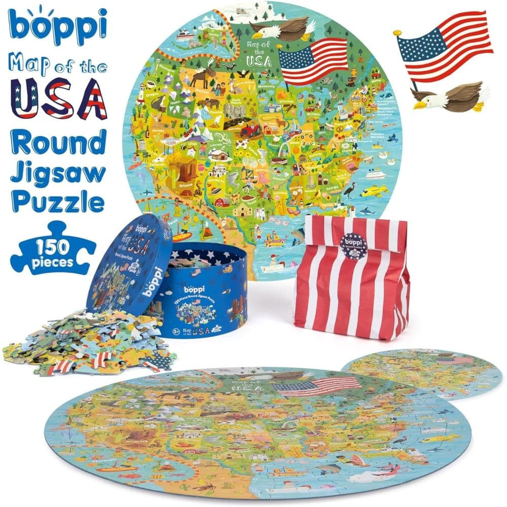 Map of USA 150 Piece Round Puzzle Fourth Alternate Image