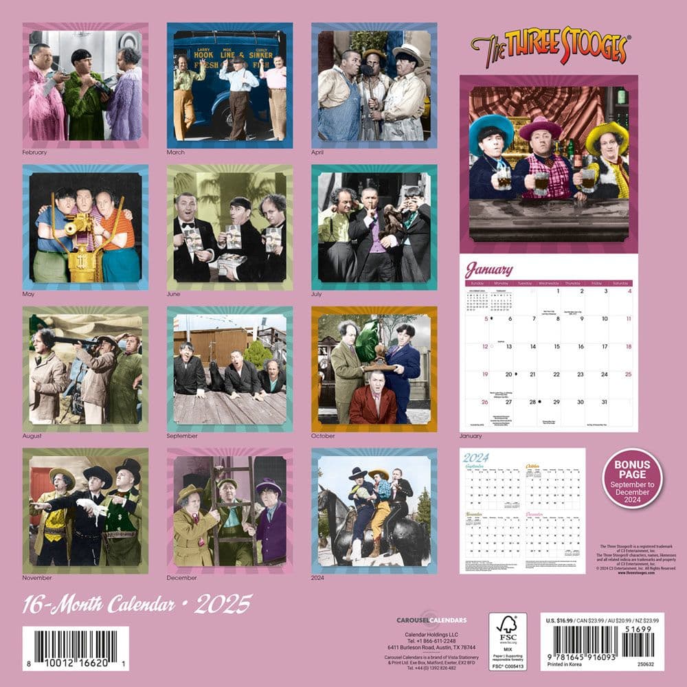 Three Stooges 2025 Wall Calendar