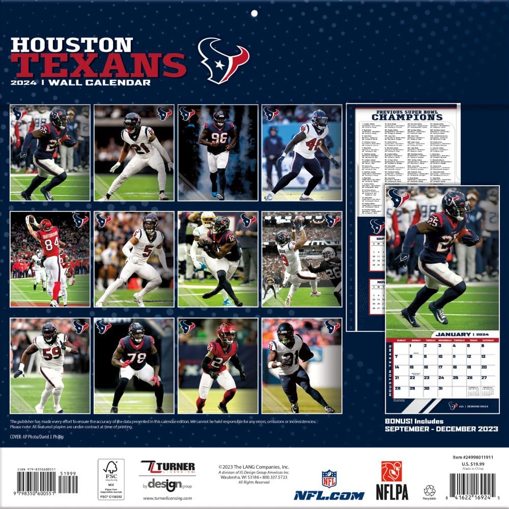 Houston Texans 2024 Wall Calendar