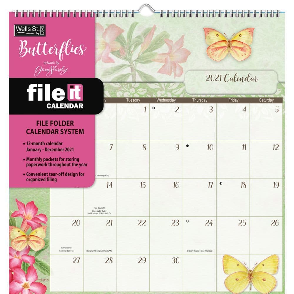 Butterflies File-It Pocket Wall Calendar by Jane Shasky