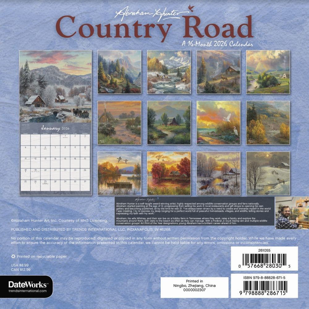 Country Road Abraham Hunter 2026 Mini Wall Calendar First Alternate Image