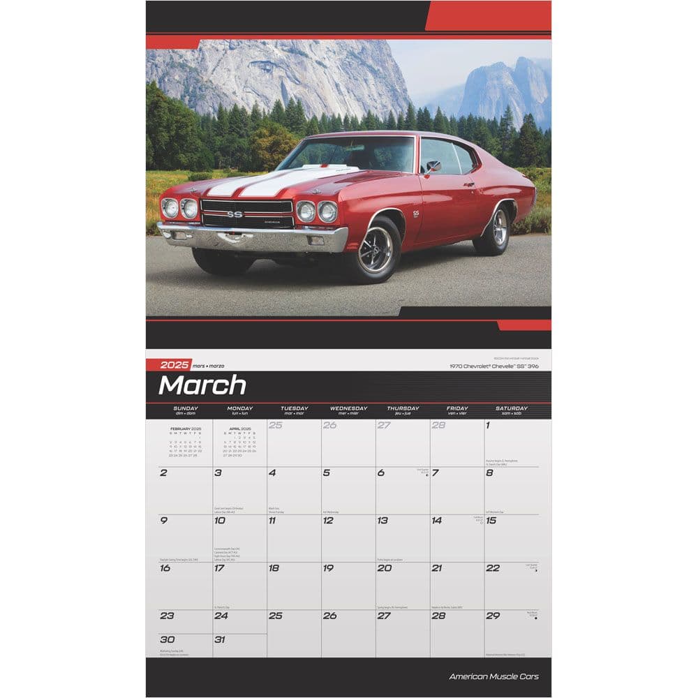 Wall Muscle Car Calendar 2025