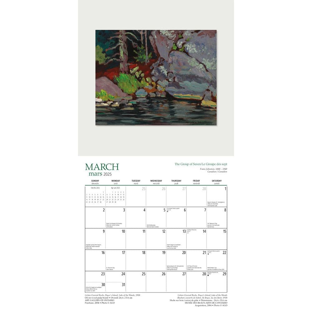 Group of Seven Art Gallery of Ontario French 2025 Wall Calendar interior