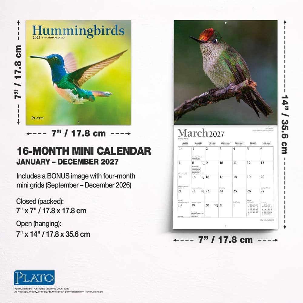 Hummingbirds Plato 2027 Mini Wall Calendar Sixth Alternate Image