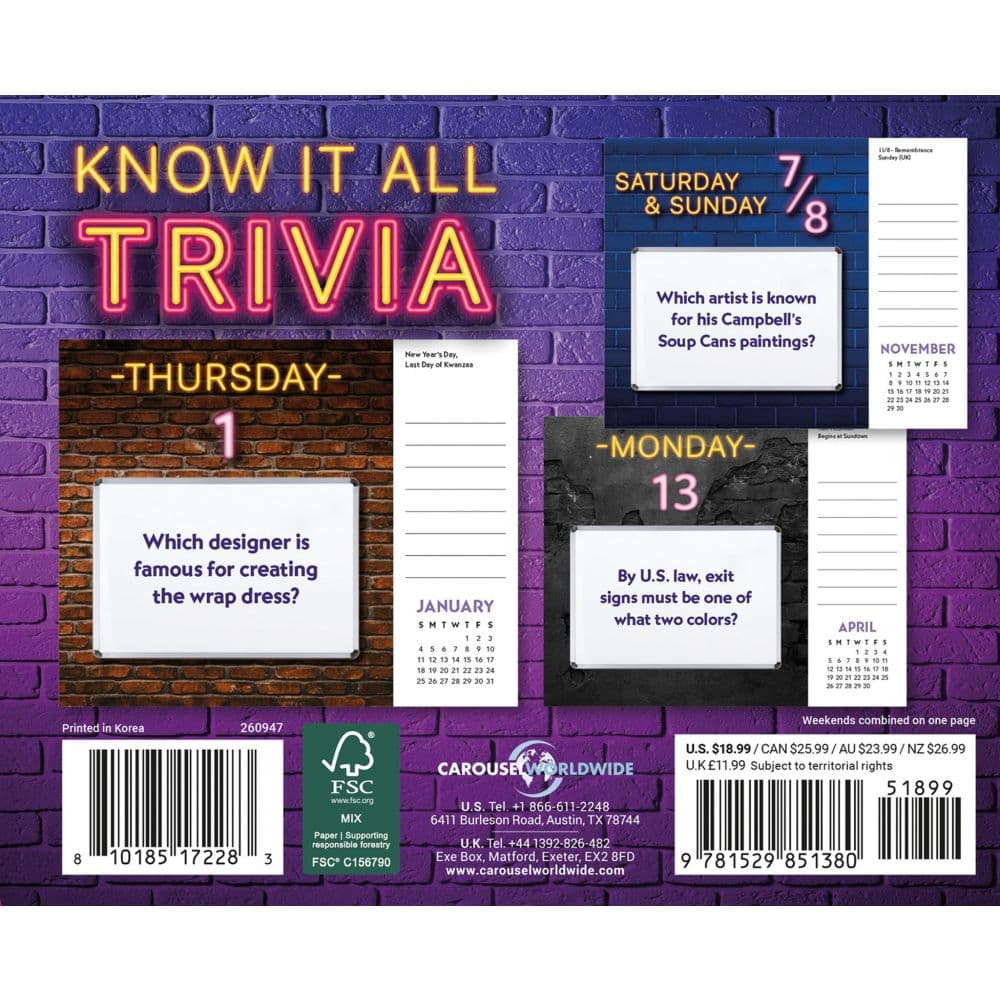 Trivia Night 2026 Desk Calendar First Alternate Image