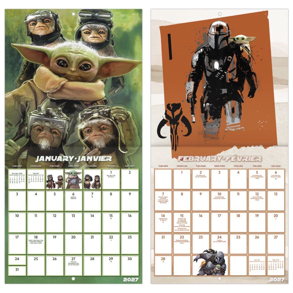 Star Wars Mandalorian Grogu -Bilingual French- 2027 Mini Wall Calendar Fifth Alternate Image