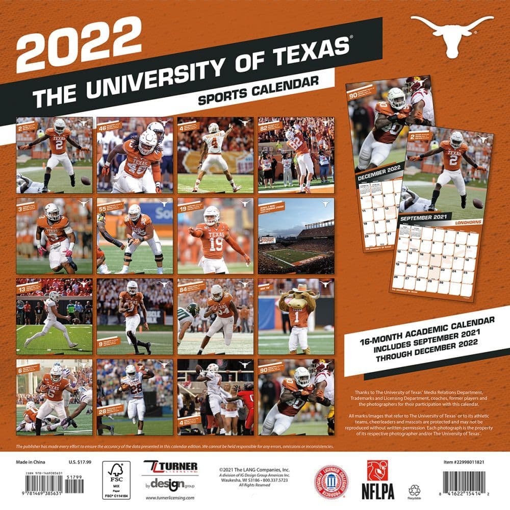 Texas Longhorns 2022 Wall Calendar - Calendars.com