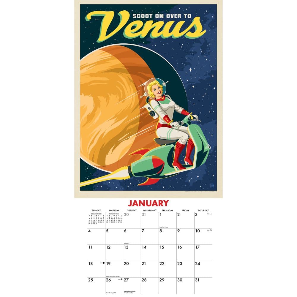 Space Travel Classic Travel Posters 2026 Wall Calendar Second Alternate Image