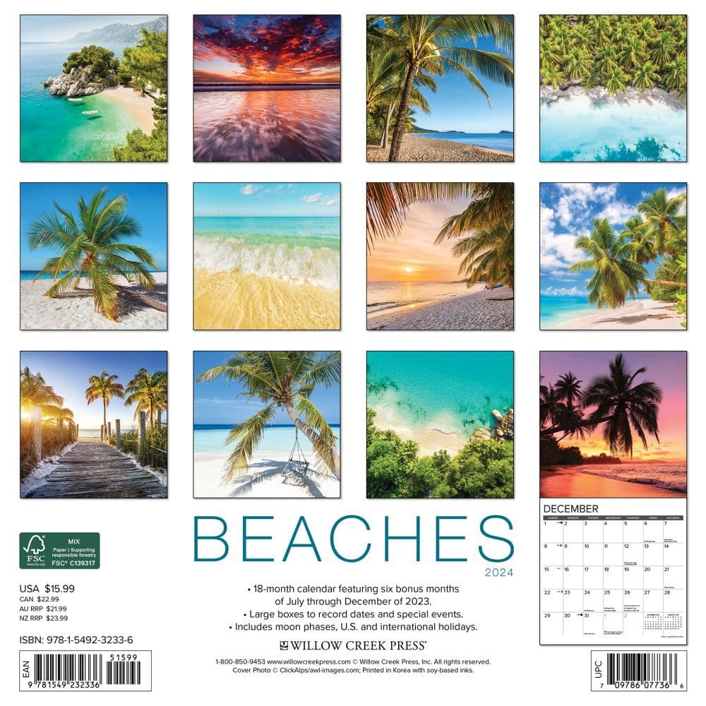 Beaches 2025 Wall Calendar