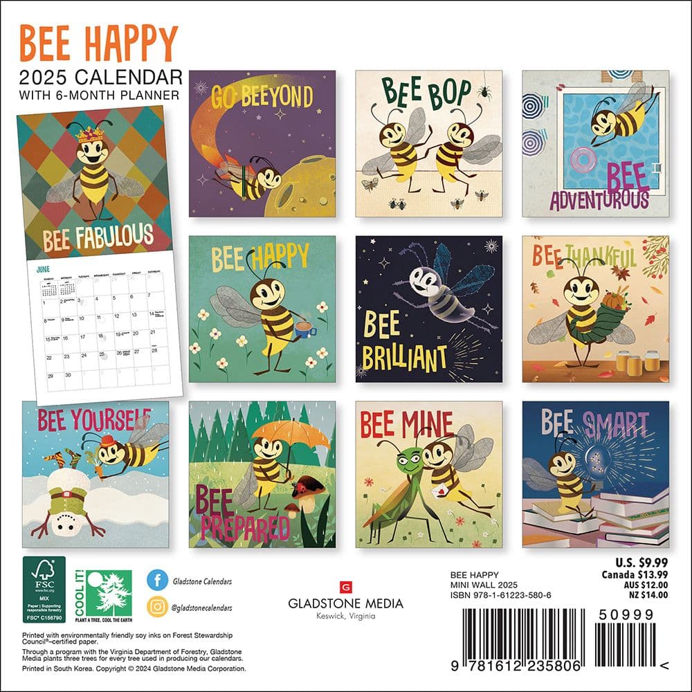 Bee Happy 2025 Mini Wall Calendar First Alternate Image width="1000" height="1000"