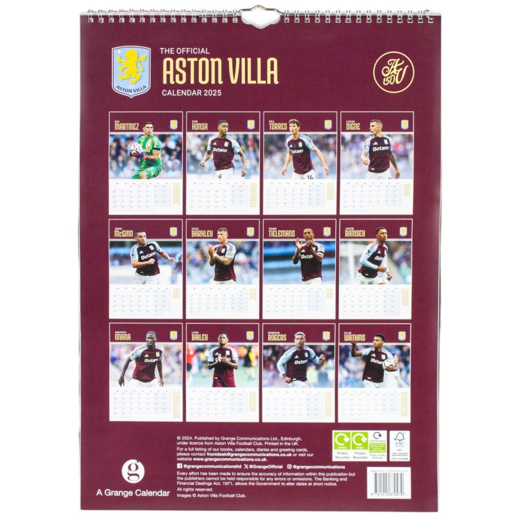 Aston Villa FC Poster 2025 Wall Calendar First Alternate Image