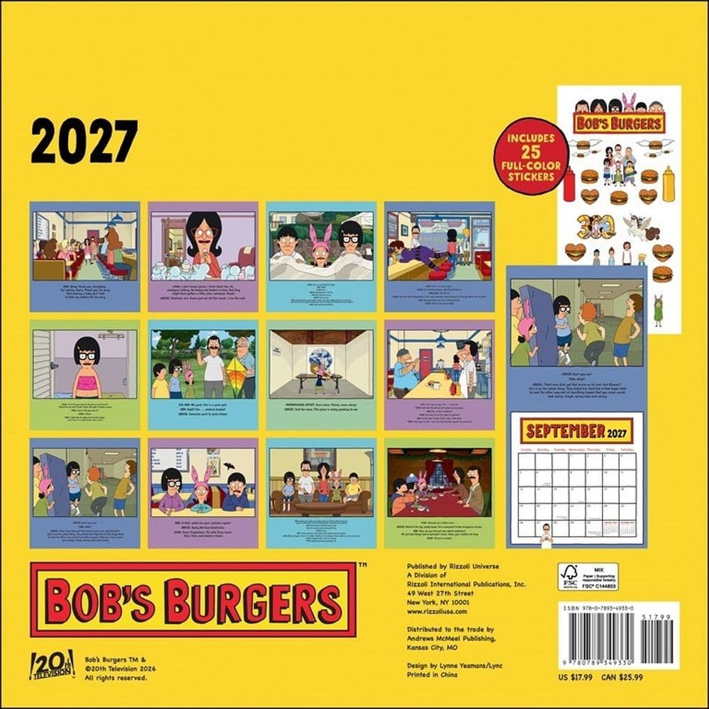 Bobs Burgers 2027 Wall Calendar First Alternate Image