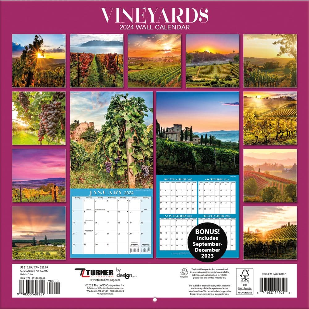 Vineyards 2024 Wall Calendar