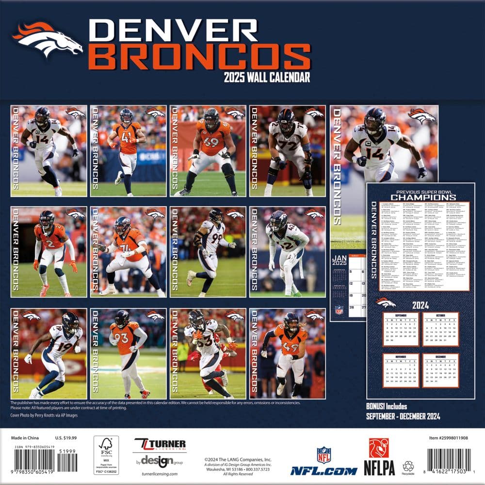 NFL Denver Broncos 2025 Wall Calendar First Alternate Image width=&quot;1000&quot; height=&quot;1000&quot;