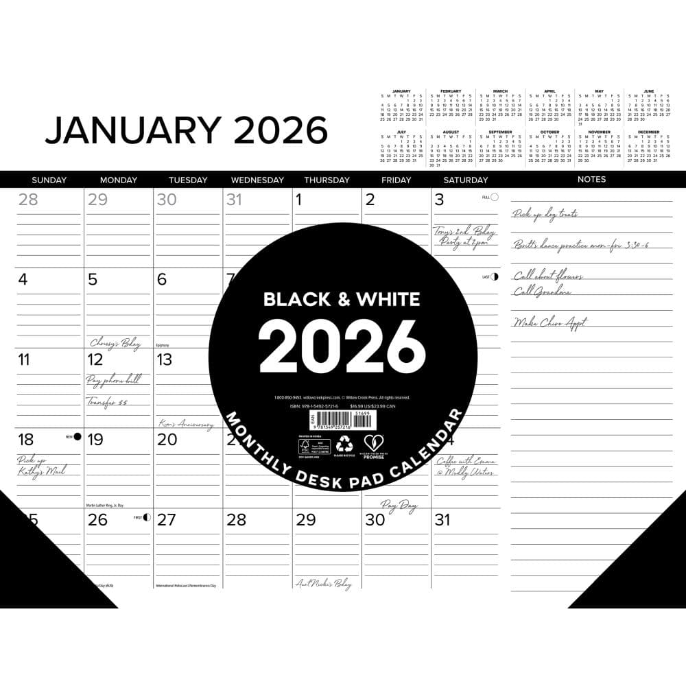 Black and White 2026 Desk Pad