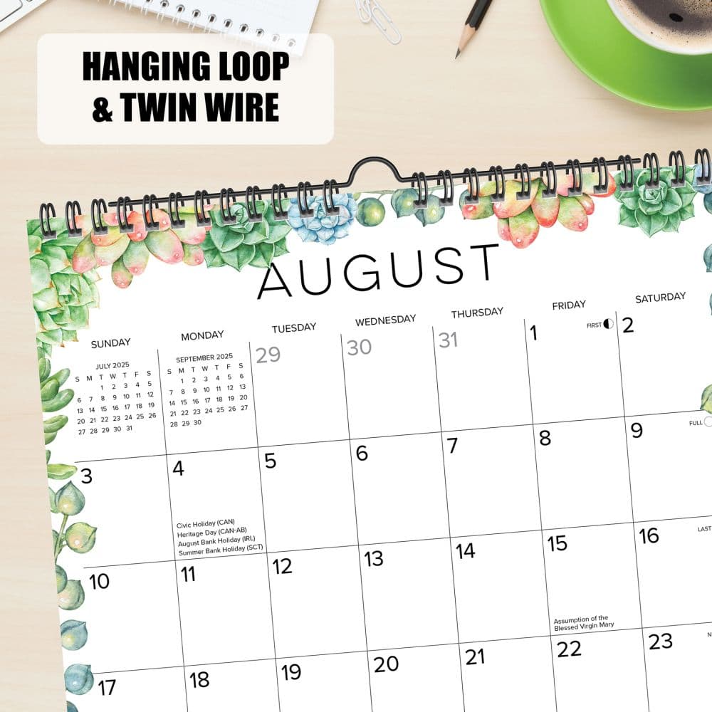 Succulents Spiral Art 2025 Wall Calendar