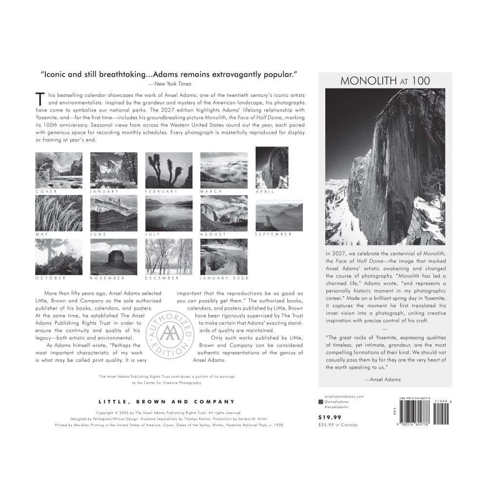 Ansel Adams 2027 Wall Calendar First Alternate Image