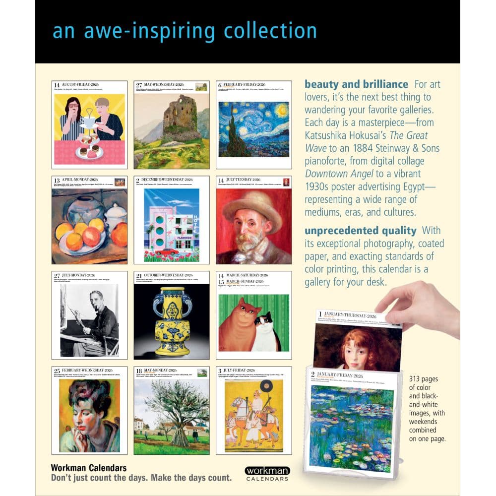 Art Gallery 2026 Desk Calendar, 6.25'' X 7.25'', Daily Calendar with Adhesive Binding