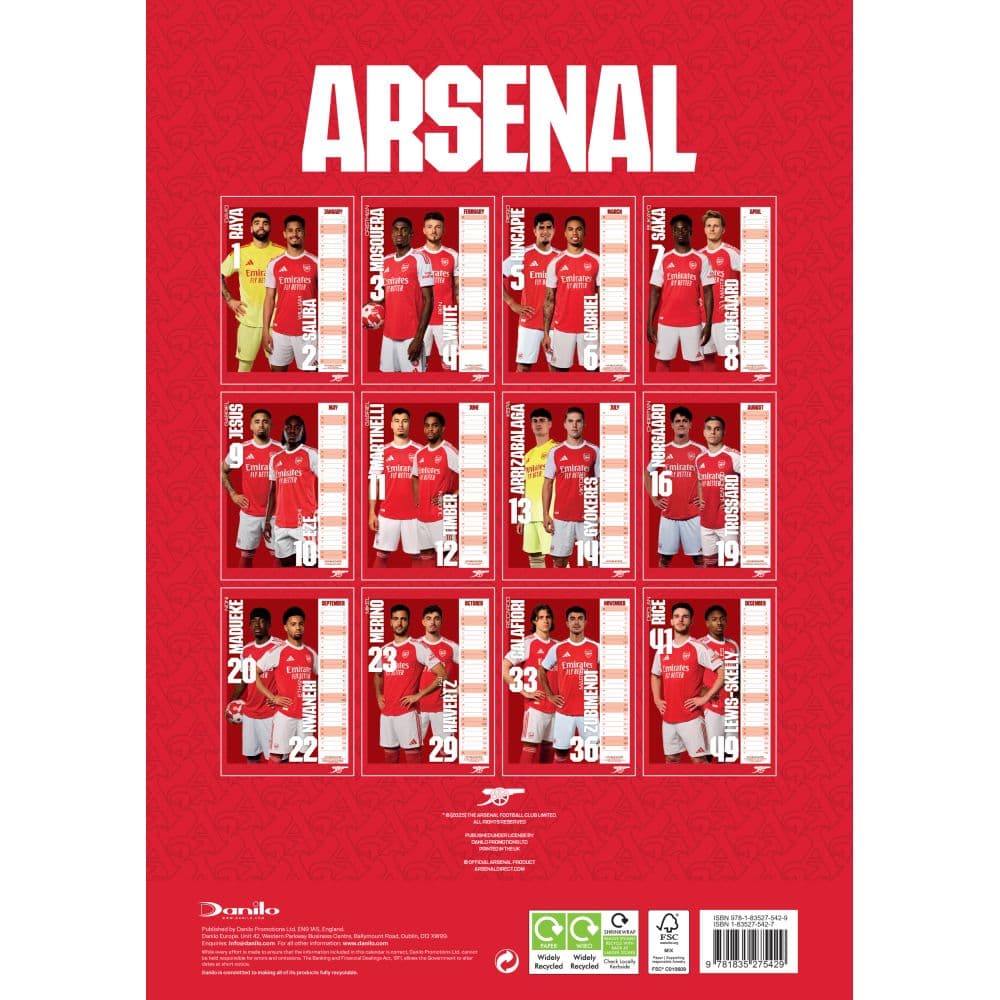 Arsenal FC Poster 2026 Wall Calendar First Alternate Image