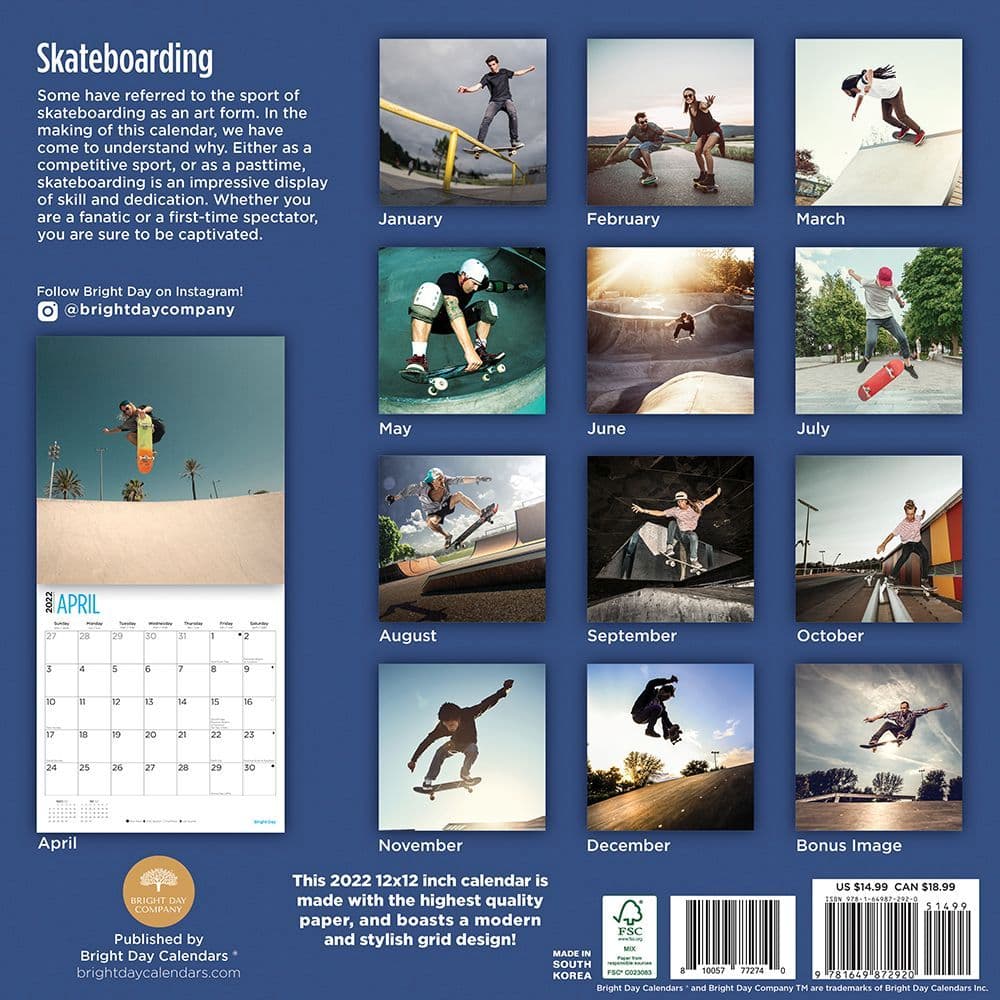 Calendrier Skate 2023 Skateboarding 2022 Wall Calendar - Calendars.com