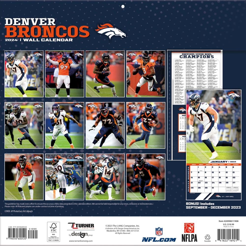 Denver Broncos 2024 Wall Calendar