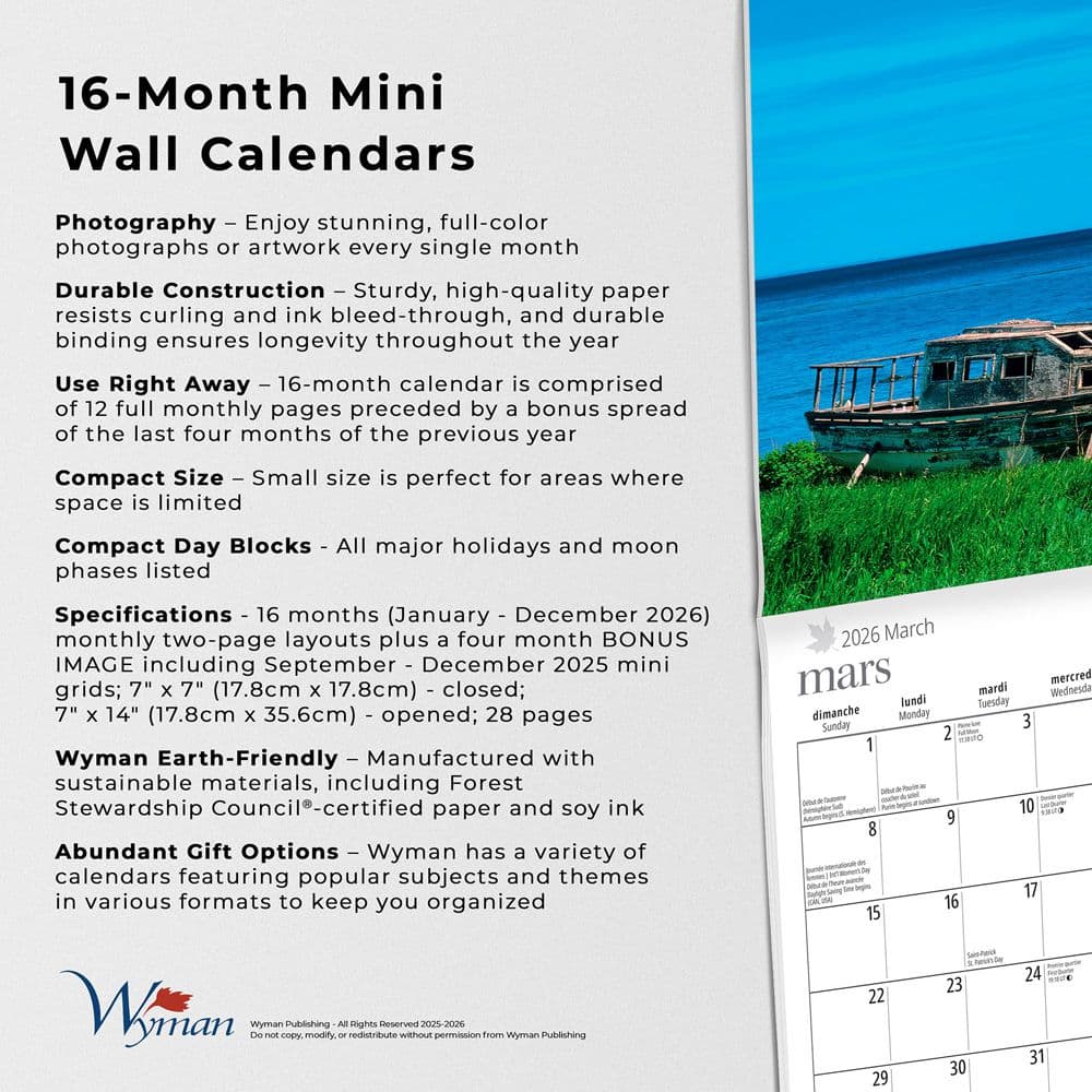 Quebec 2026 Mini Wall Calendar Fifth Alternate Image