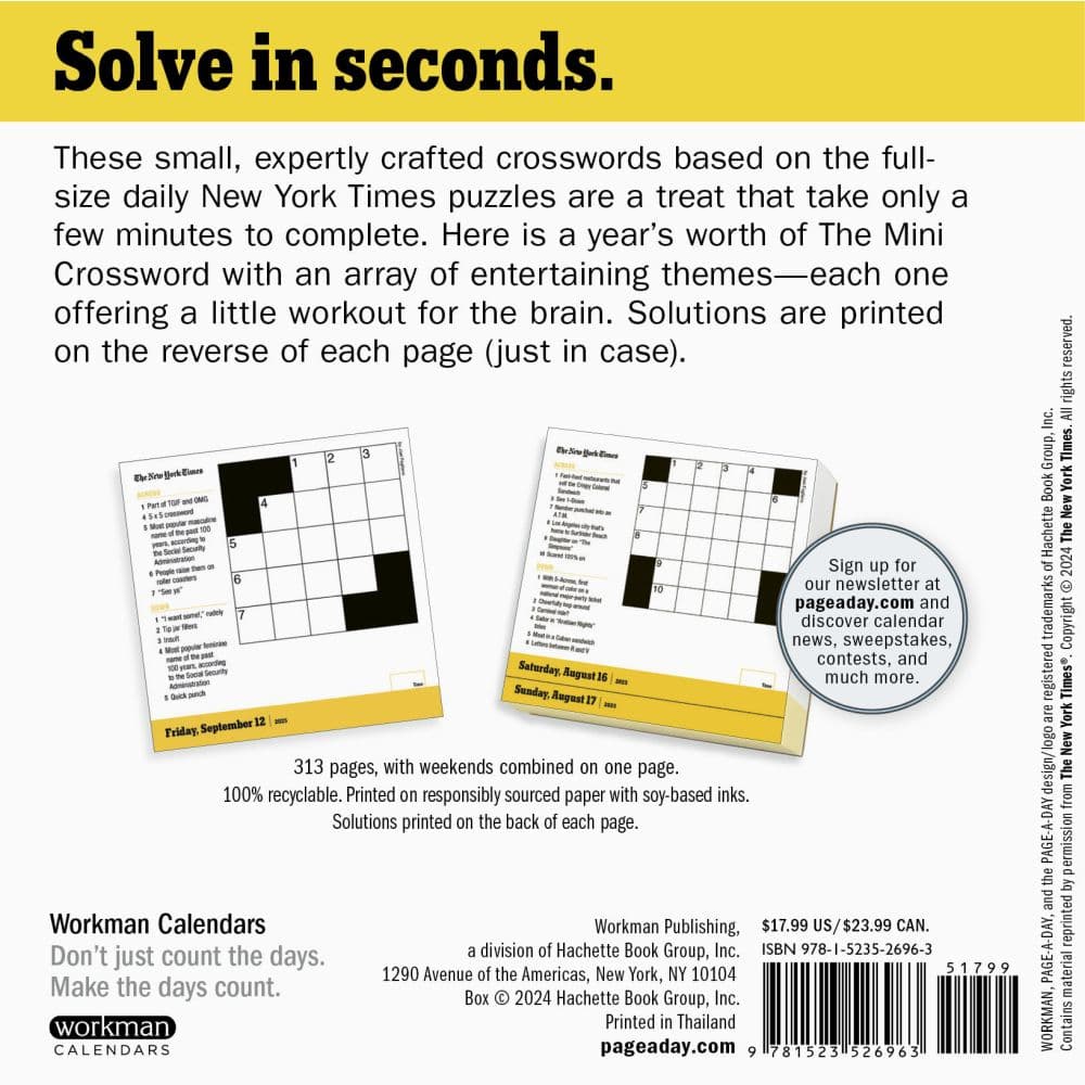 New York Times Mini Crossword 2025 Desk Calendar Fourth Alternate Image width=&quot;1000&quot; height=&quot;1000&quot;