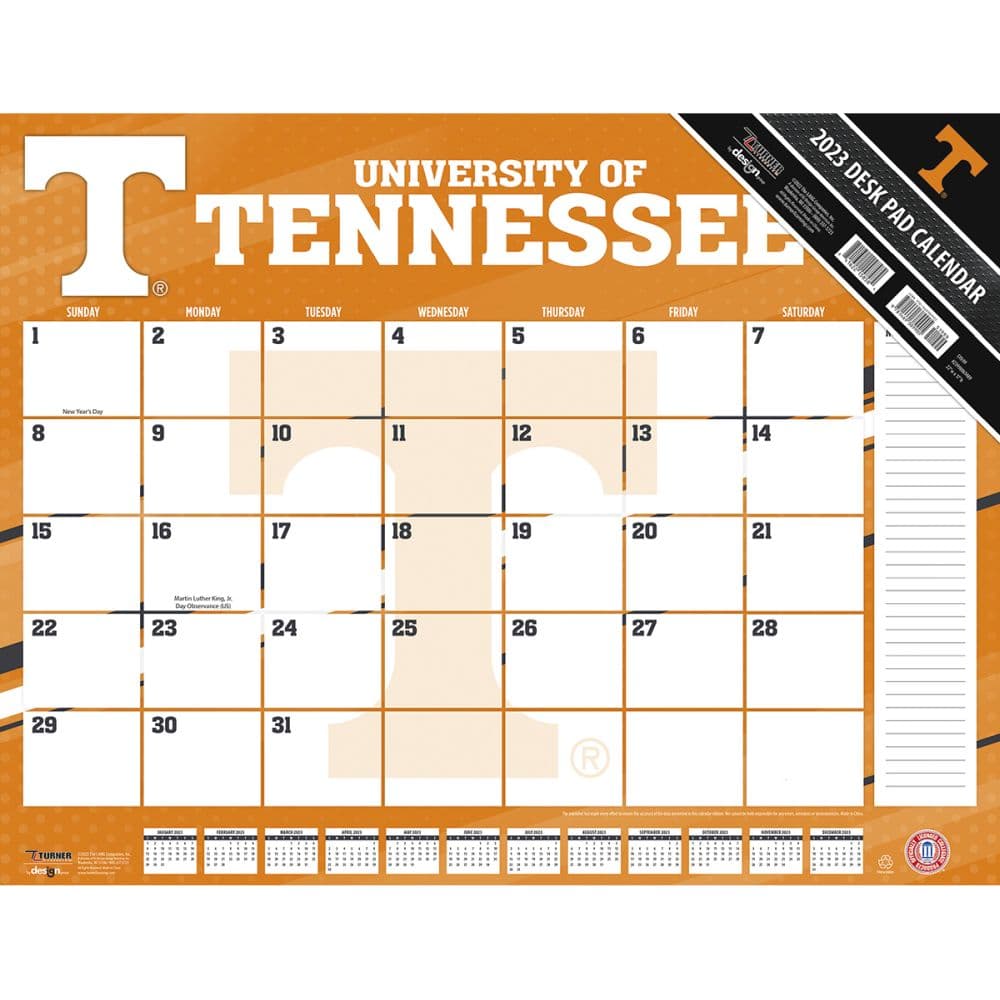 Turner Sports Tennessee Volunteers 2023 Desk Pad Calendar