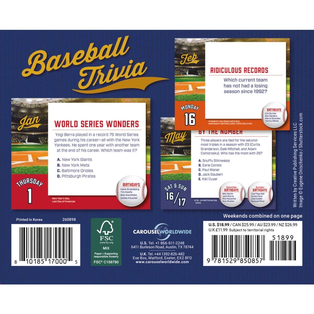 Baseball Trivia 2026 Desk Calendar First Alternate Image