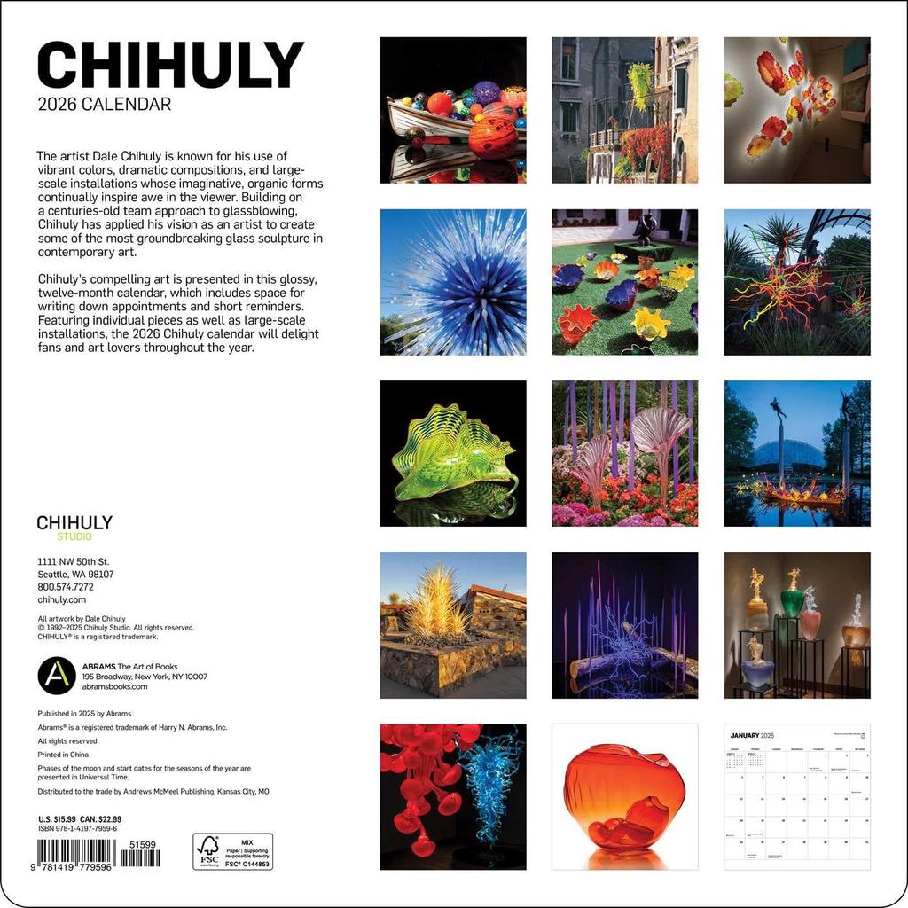 Chihuly 2026 Wall Calendar back cover