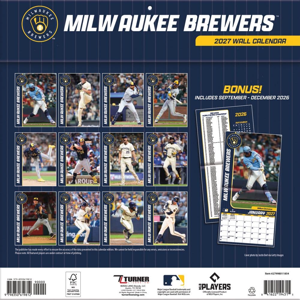 MLB Milwaukee Brewers 2027 Wall Calendar First Alternate Image