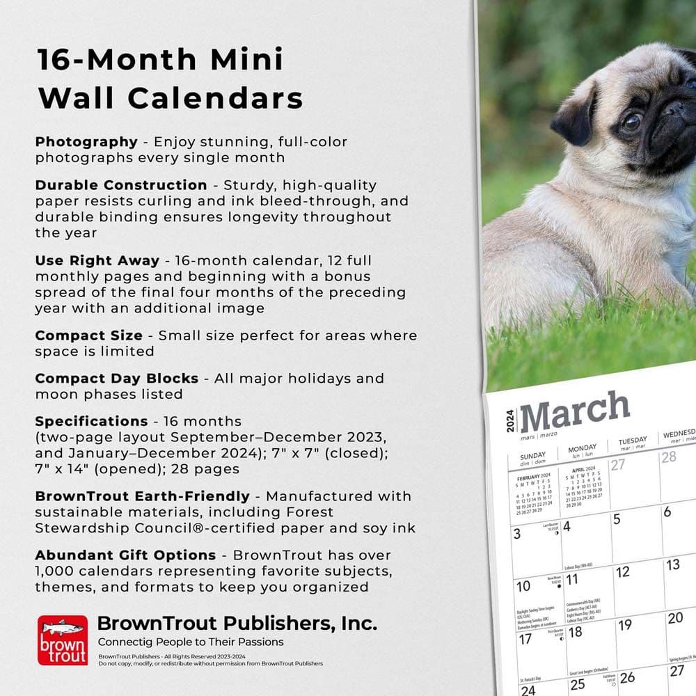 Pug Puppies 2024 Mini Wall Calendar Fourth Alternate Image width=&quot;1000&quot; height=&quot;1000&quot;