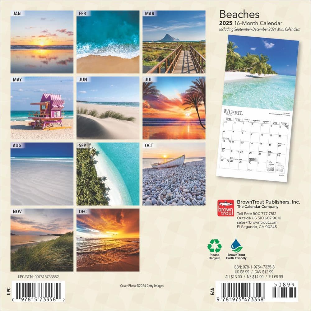 Beaches 2025 Mini Wall Calendar