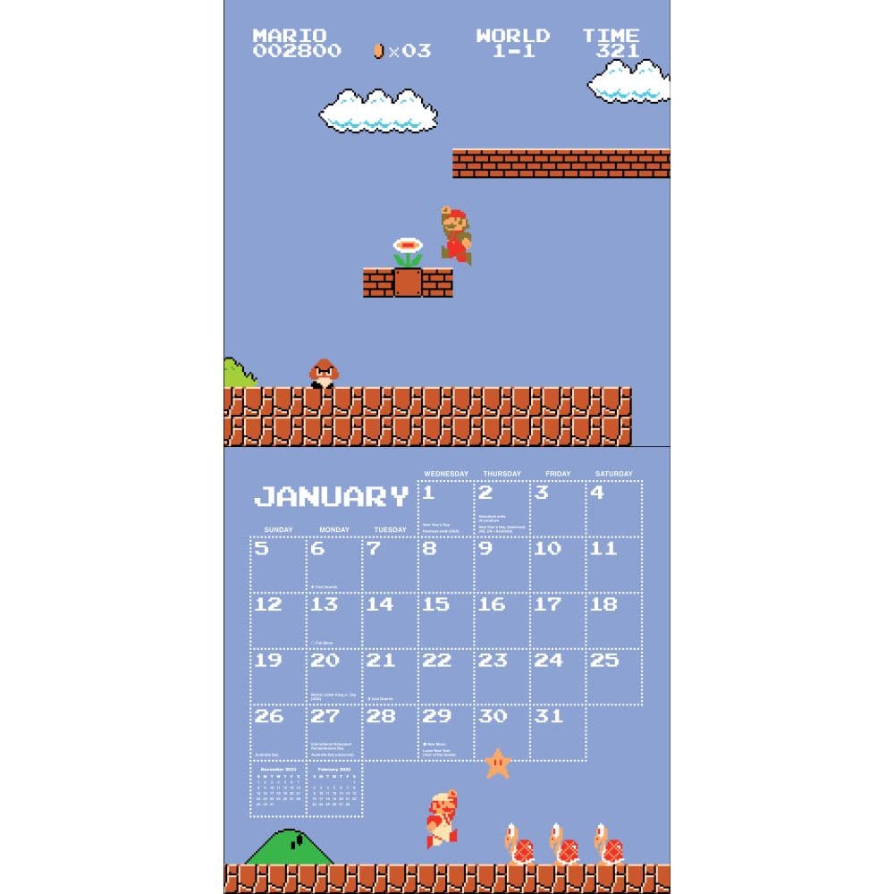 Super Mario Bros. 8-Bit Retro 2025 Wall Calendar First Alternate Image width=&quot;1000&quot; height=&quot;1000&quot;