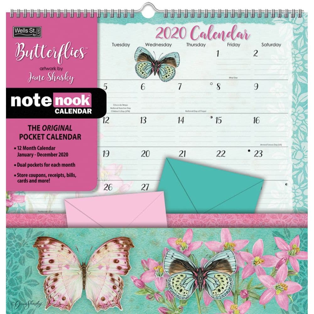 Butterflies Note Nook Pocket Wall Calendar by Jane Shasky