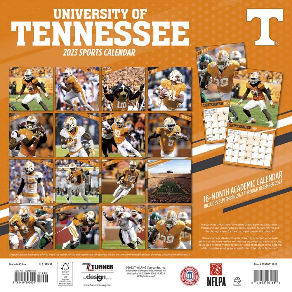 University Of Tennessee 2023 Calendar Tennessee Volunteers 2023 Wall Calendar - Calendars.com