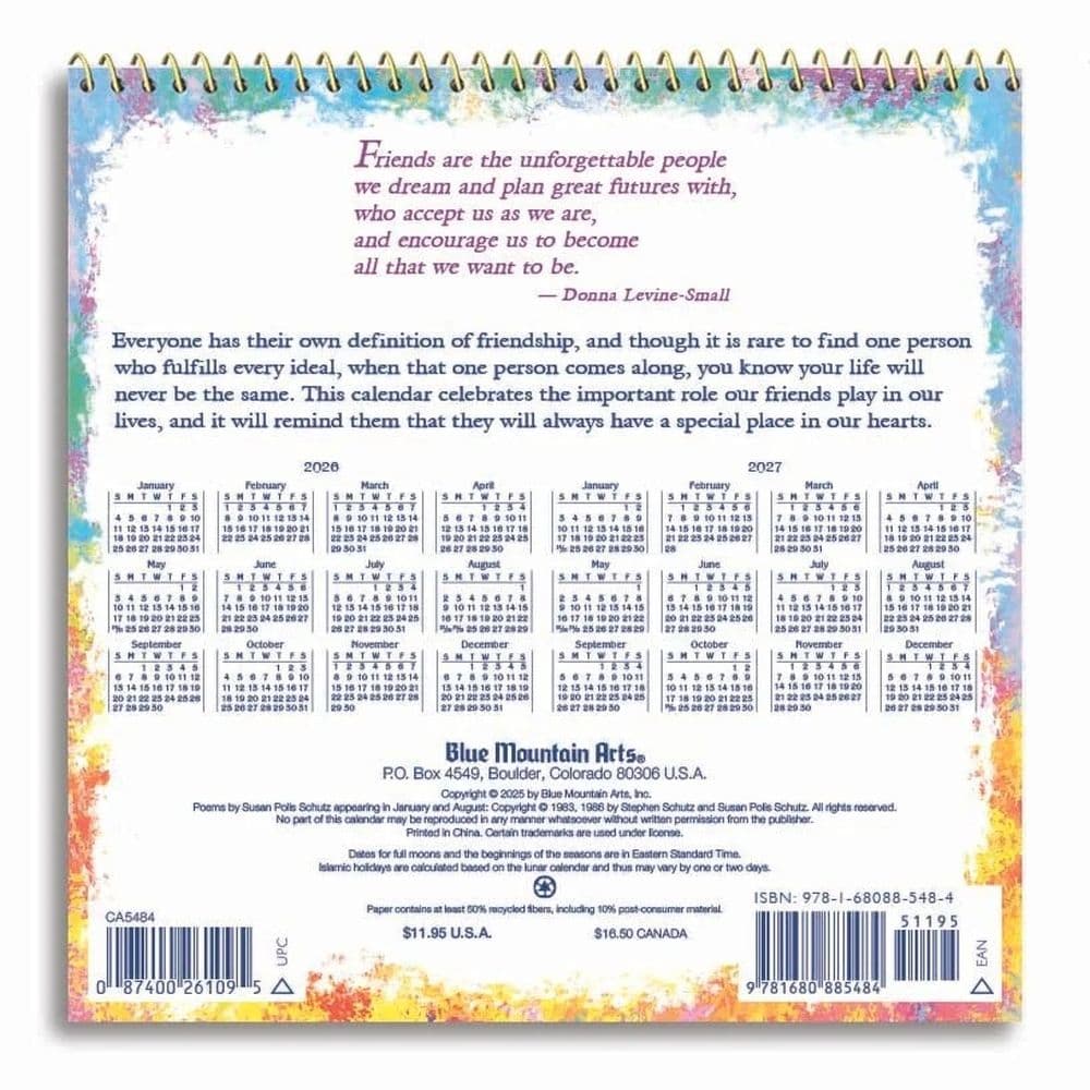 Friends Are The Most Special People In Life 2026 Mini Wall Calendar First Alternate Image
