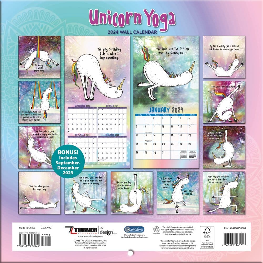 Unicorn Yoga 2024 Mini Wall Calendar Alternate Image 1