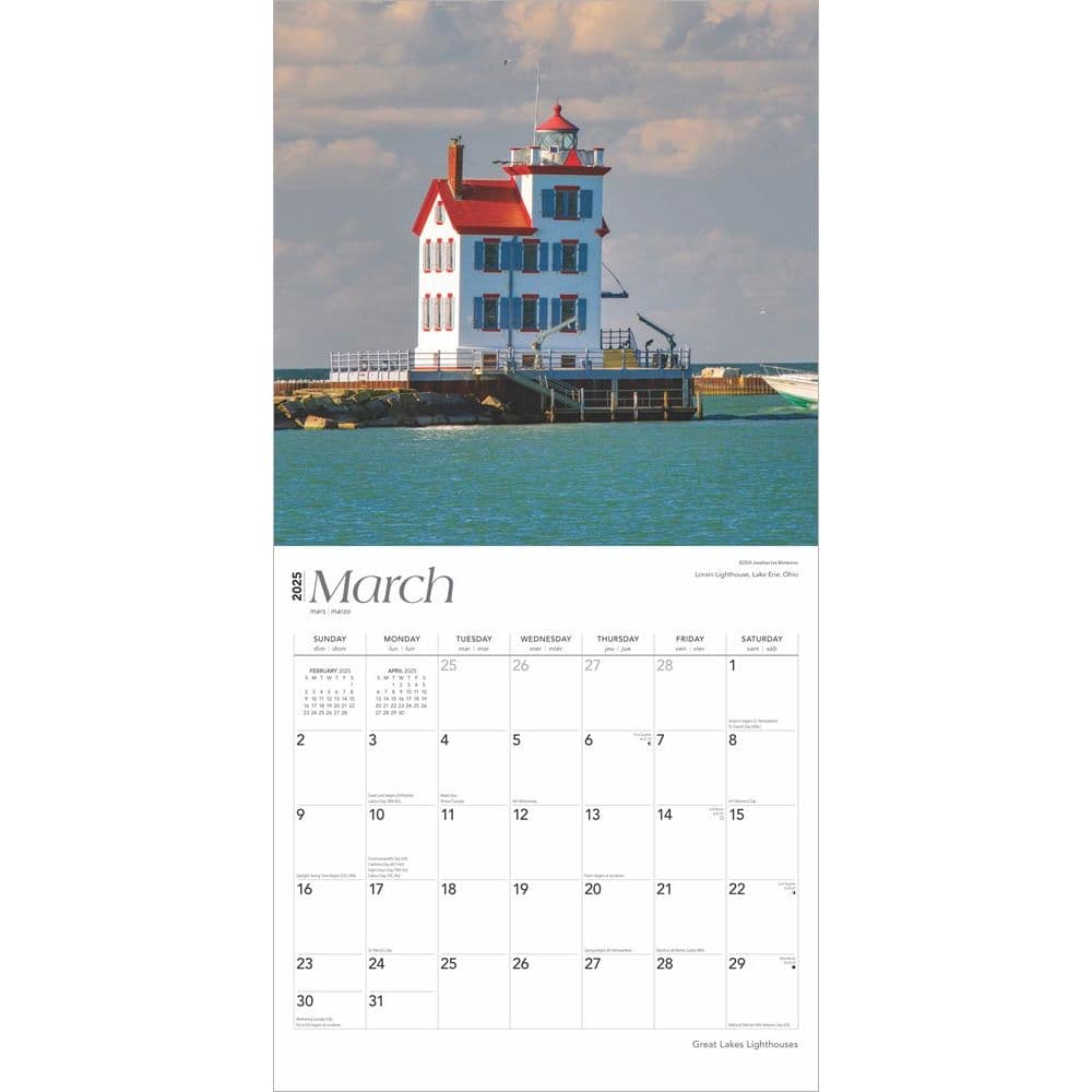 Lighthouses Great Lakes 2025 Wall Calendar