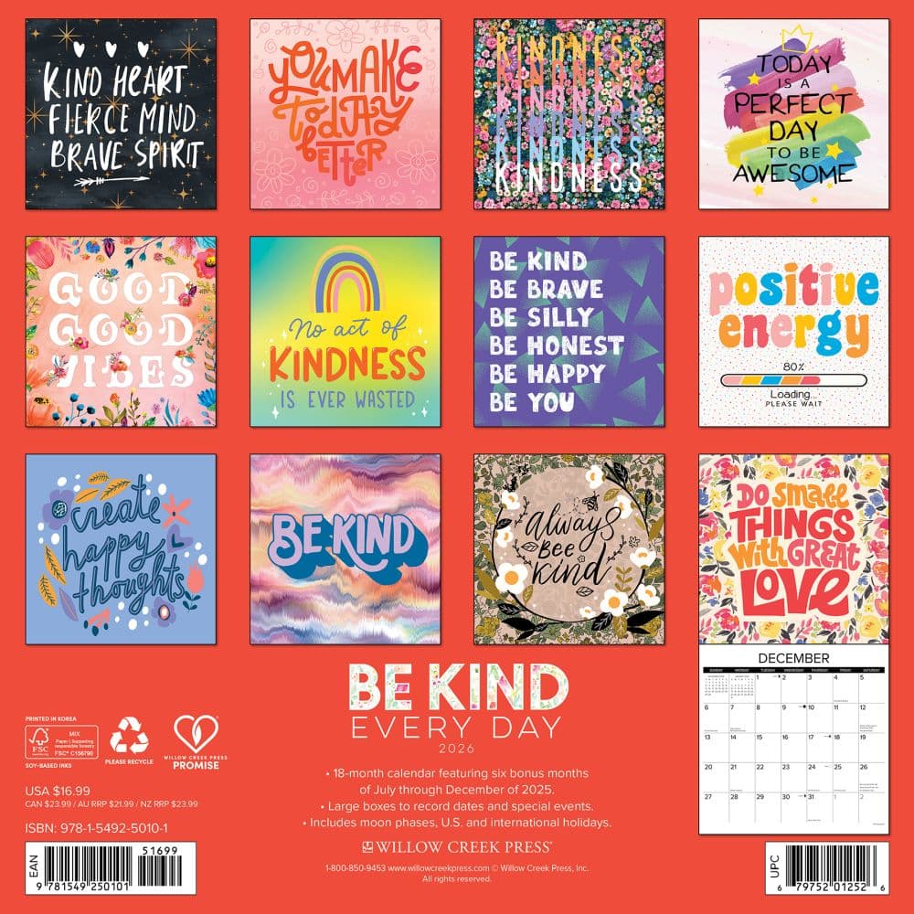 Be Kind 2026 Wall Calendar First Alternate Image