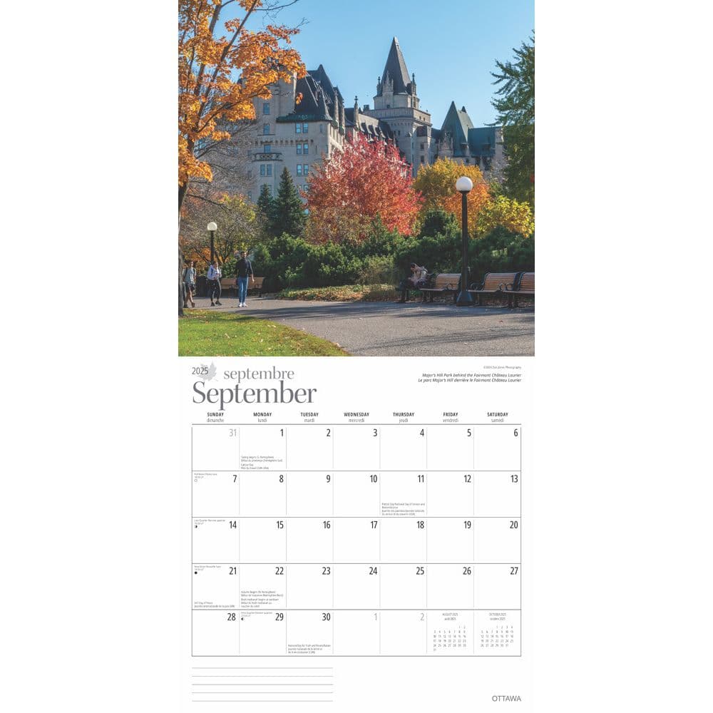 Ottawa 2025 Wall Calendar interior of calendar