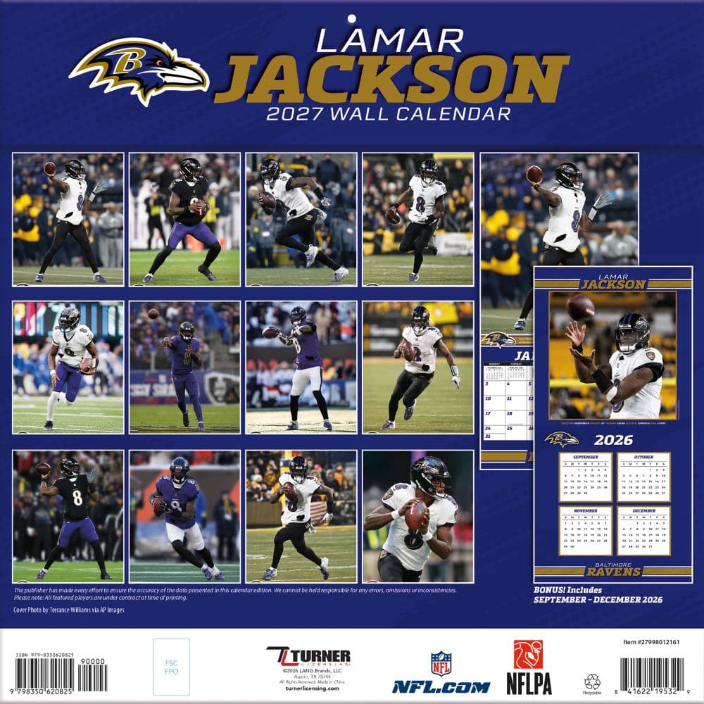 NFL Baltimore Ravens Lamar Jackson 2027 Wall Calendar First Alternate Image