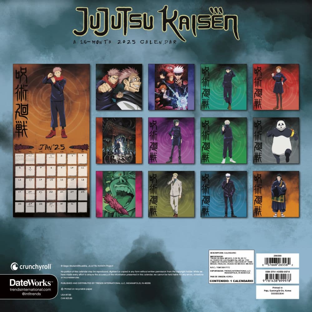 Jujutsu Kaisen 2025 Wall Calendar Alt1