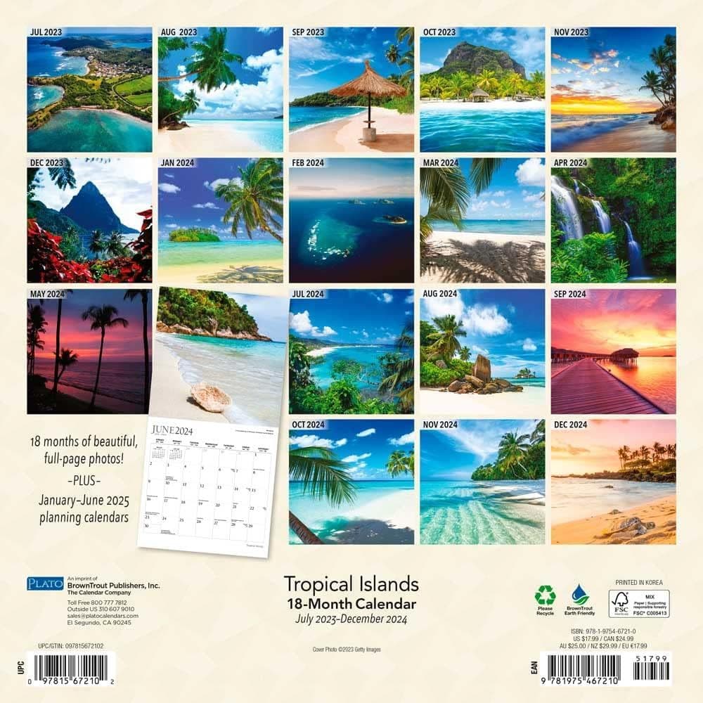 Tropical Islands 18 Month Plato 2024 Wall Calendar Alt1