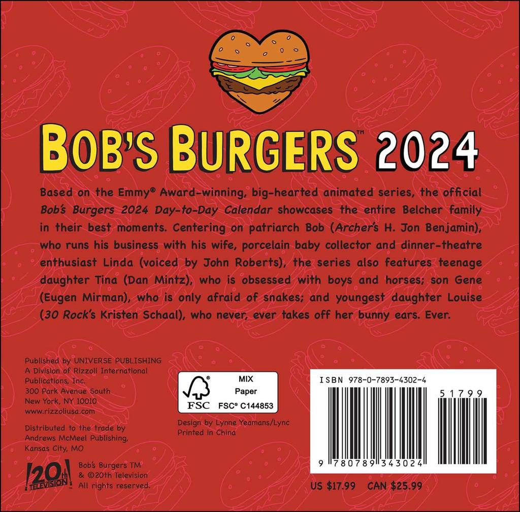 Bobs Burgers 2024 Desk Calendar back