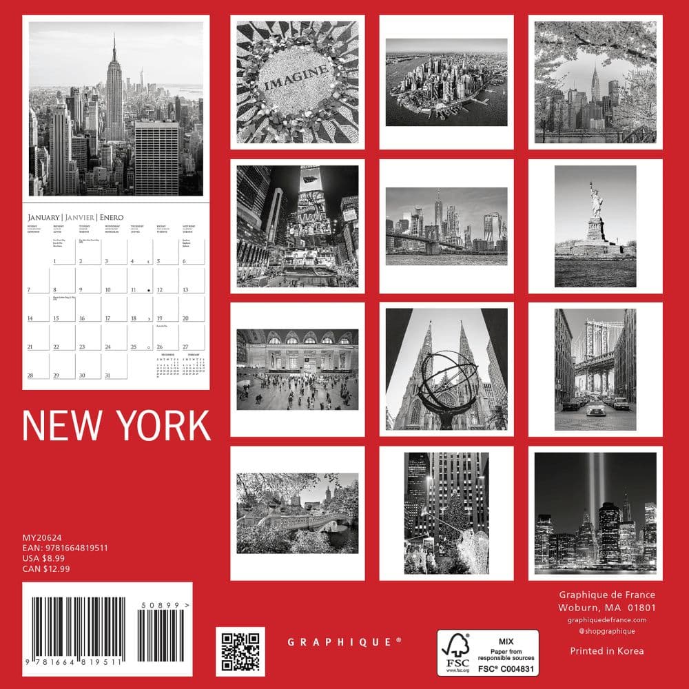 New York B&amp;W 2024 Mini Wall Calendar First Alternate Image width=&quot;1000&quot; height=&quot;1000&quot;
